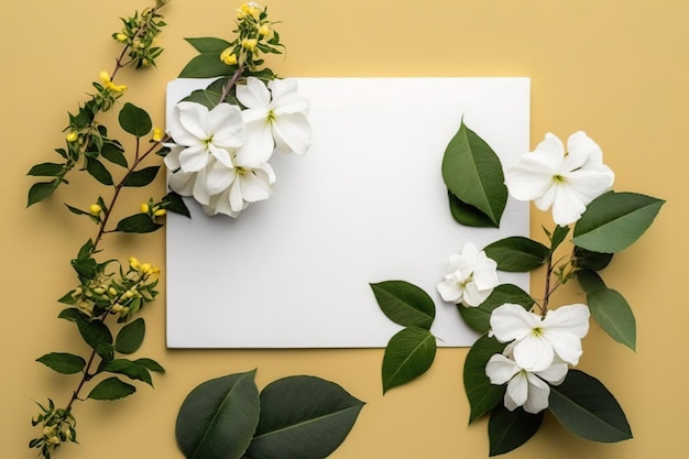 decoración de elementos botánicos con hoja de papel en blanco