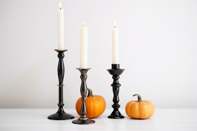 Foto decoración espeluznante de calabazas y velas de halloween