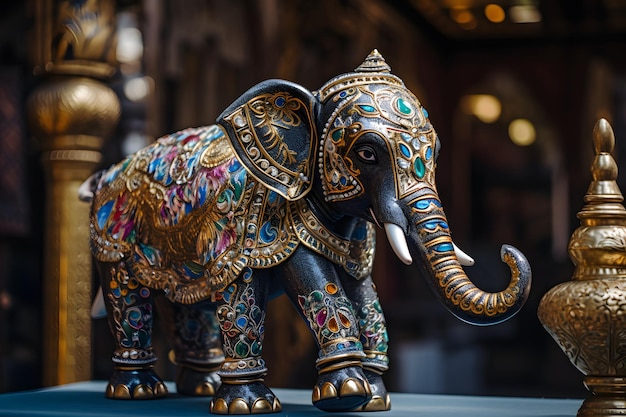 la decoración de la estatua del elefante simboliza la espiritualidad y la tradición del hinduismo