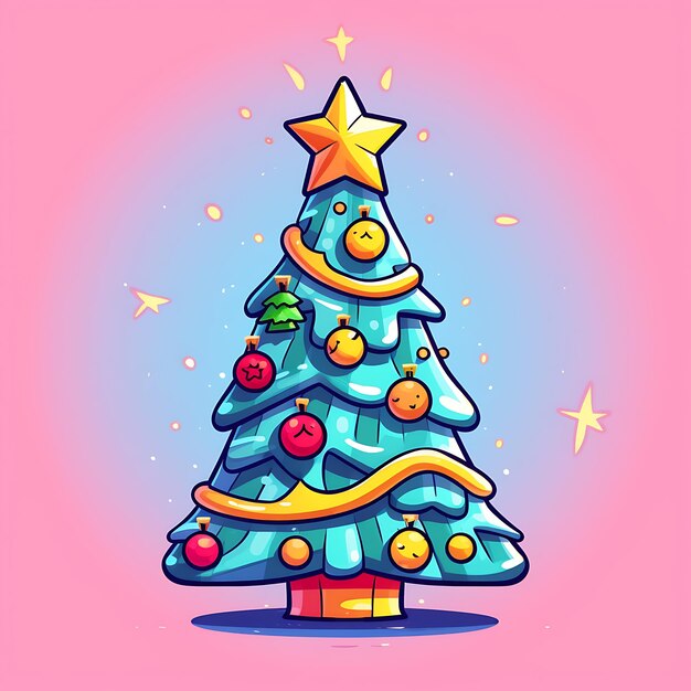 Foto decoración de estilo clip art de árbol de navidad y cajas de regalo feliz navidad y próspero año nuevo