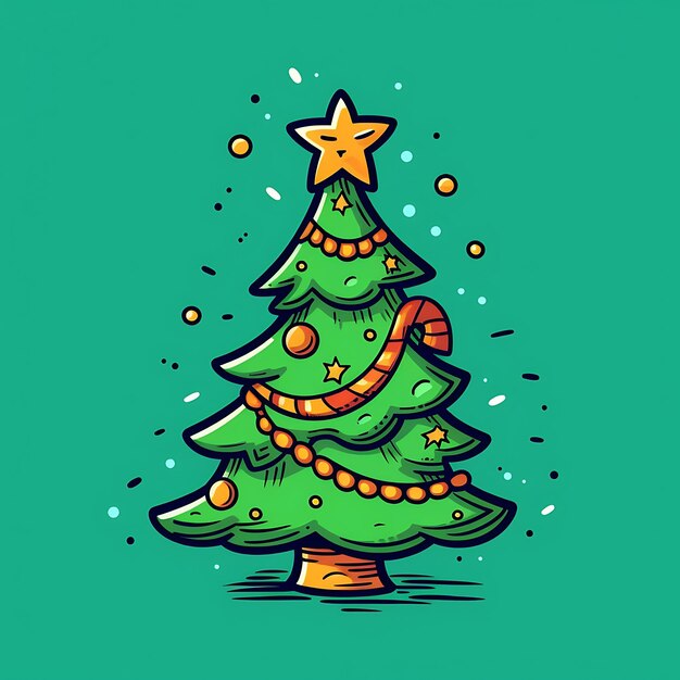 Decoración de estilo clip art de árbol de Navidad y cajas de regalo Feliz Navidad y Próspero Año Nuevo