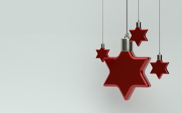 Decoración de estrella roja de Navidad 3D con fondo blanco para banner o promo. Ilustración 3d