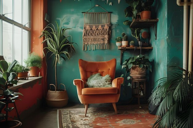 Foto decoración del estudio de tatuaje inspirado en bohemia