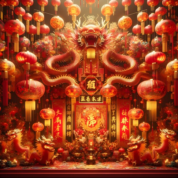 Decoración festiva para el Año Nuevo Chino con elementos tradicionales