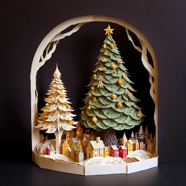 Decoración festiva del árbol de Navidad Ilustración al estilo de recorte de papel