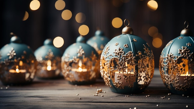 Decoración festiva de Navidad naturaleza muerta sobre fondo de madera