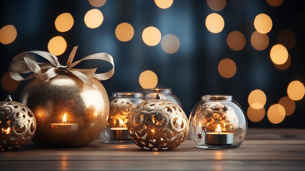 Decoración festiva de Navidad naturaleza muerta sobre fondo de madera