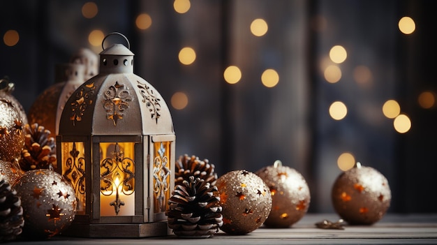 Decoración festiva de Navidad naturaleza muerta sobre fondo de madera