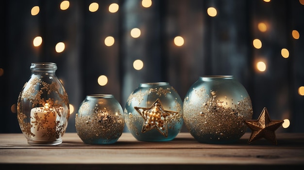 Decoración festiva de Navidad naturaleza muerta sobre fondo de madera