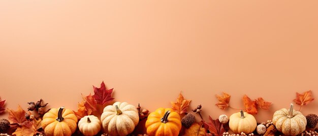 Decoración festiva de otoño y Feliz Día de Acción de Gracias a partir de calabazas, bayas y hojas Ai Generated