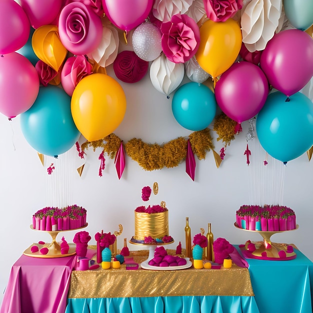 Foto una decoración de fiesta de cumpleaños de lujo.