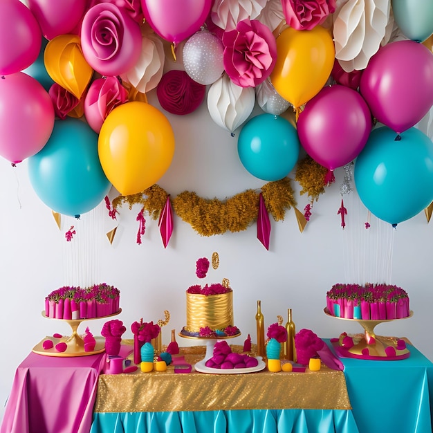 Una decoración de fiesta de cumpleaños de lujo.