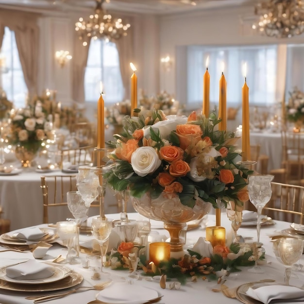 Decoración de la fiesta en una mesa blanca