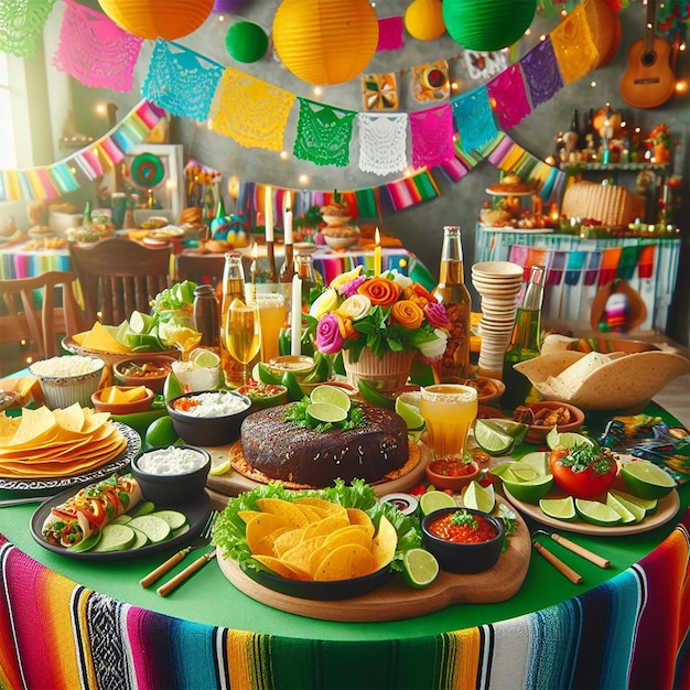 Foto decoración de fiestas mexicanas hermosas con comida