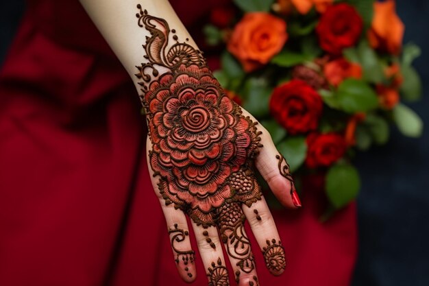 Decoración de flores de mehndi en el oriental étnico