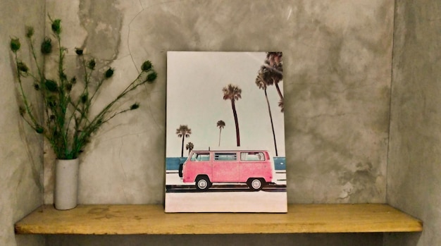 Decoración de fotografía de coche de estilo vintage en la mesa