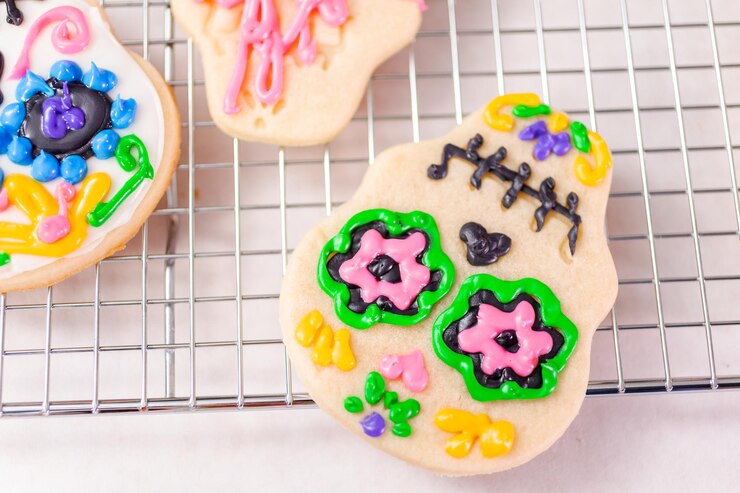 Foto decoración de galletas de azúcar con glaseado real para la festividad del día de los muertos.