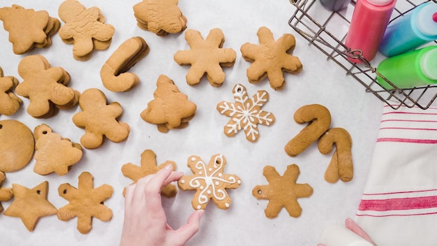 Decoración de galletas de jengibre con glaseado real para Navidad.