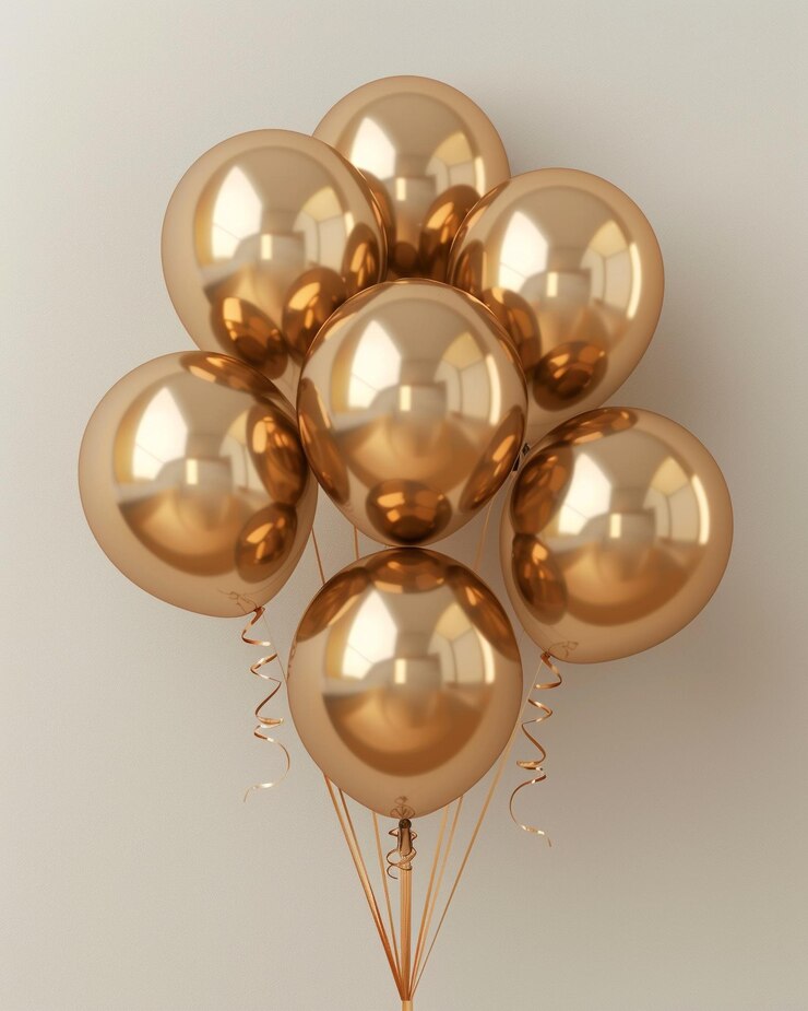 Decoración de globos de oro contra un fondo blanco