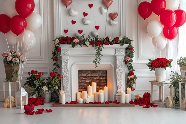 Decoración de globos y rosas para el día de San Valentín