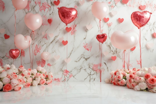 Decoración de globos y rosas para el día de San Valentín