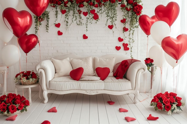 Decoración de globos y rosas para el día de San Valentín