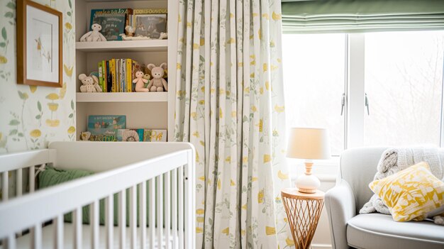 La decoración de la habitación del bebé y la inspiración para el diseño de interiores en la cabaña de estilo rural inglés