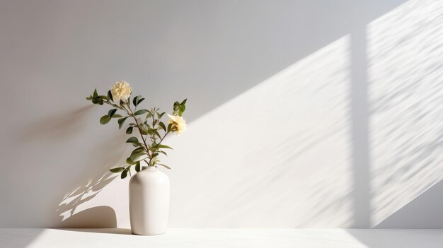 Decoración de habitación minimalista con toque floral
