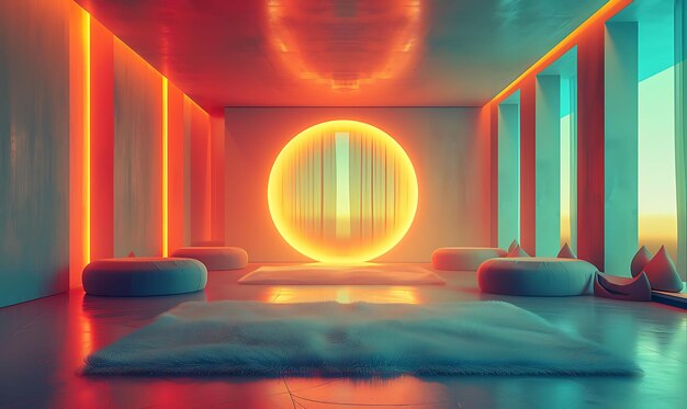 Foto la decoración de la habitación redefinida abraza los vibrantes colores de neón y el diseño interior cyberpunk futurista