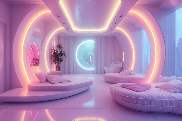 Foto la decoración de la habitación redefinida abraza los vibrantes colores de neón y el diseño interior cyberpunk futurista