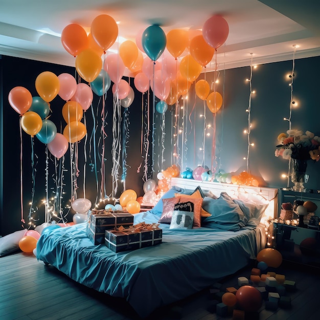 Habitación con decoración para fiestas de 18 cumpleaños Fotografía de stock  - Alamy