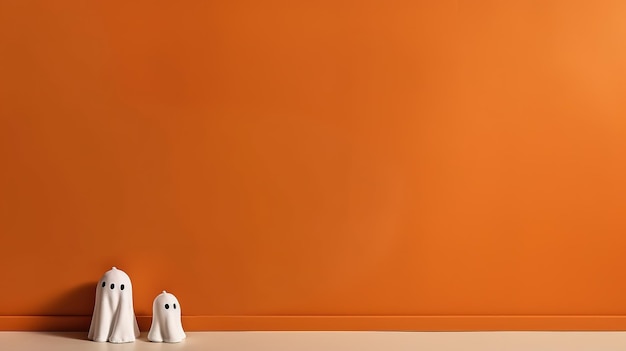 Decoración de Halloween con fondo naranja y espacio de copia generado