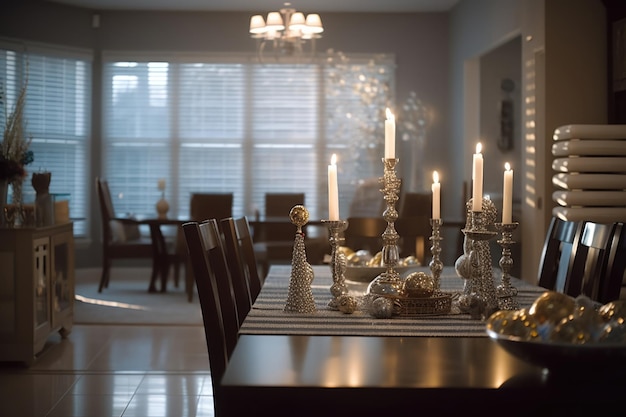 Decoración de Hanukah en el interior de la sala de estar.