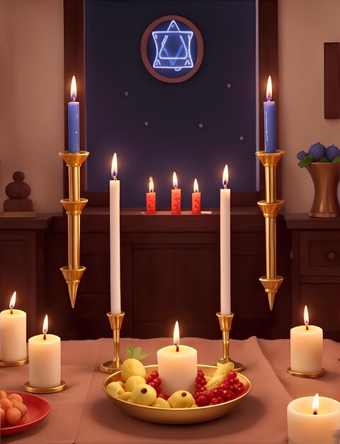 Decoración de Hanukkah con velas