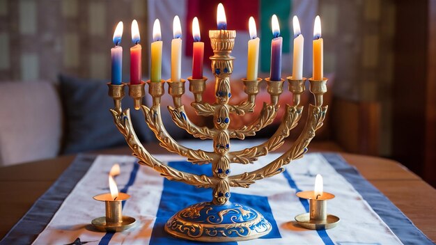 Foto decoración de hanukkah con velas