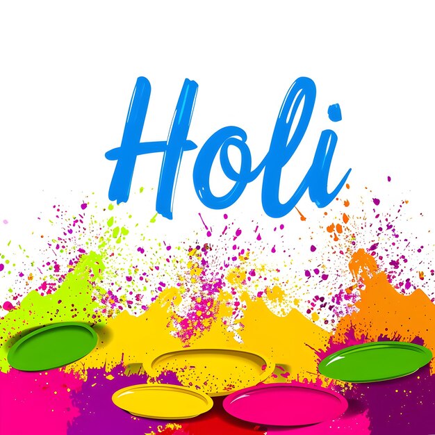 Decoración de Holi feliz con polvo de Holi con el texto para el diseño de post de invitación de fiesta de Holi