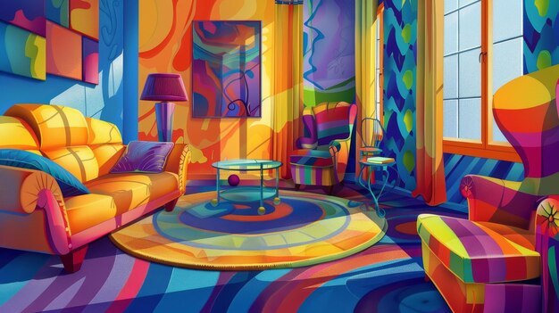 Foto la decoración intensamente colorida ilumina un espacio de habitación animado