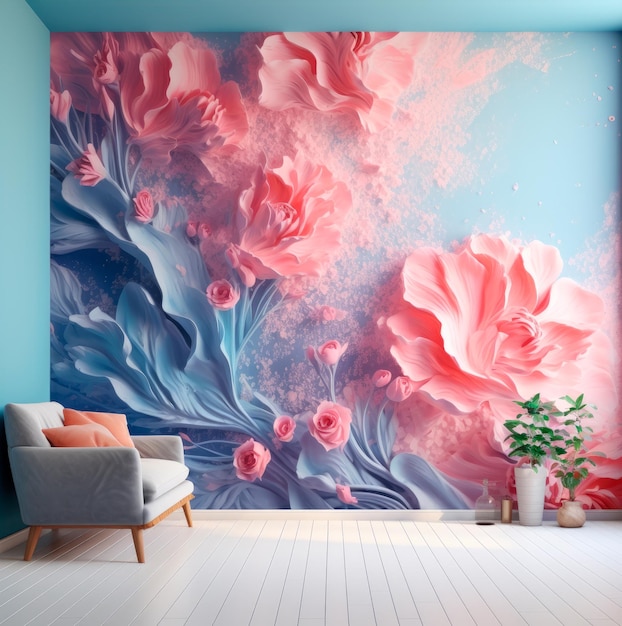 Decoración interior en 3D de la elegancia de la pared de las flores