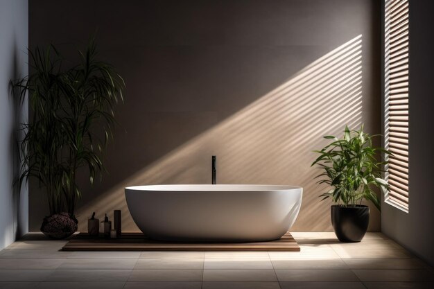 Decoración interior de baño de lujo con diseño minimalista IA generativa