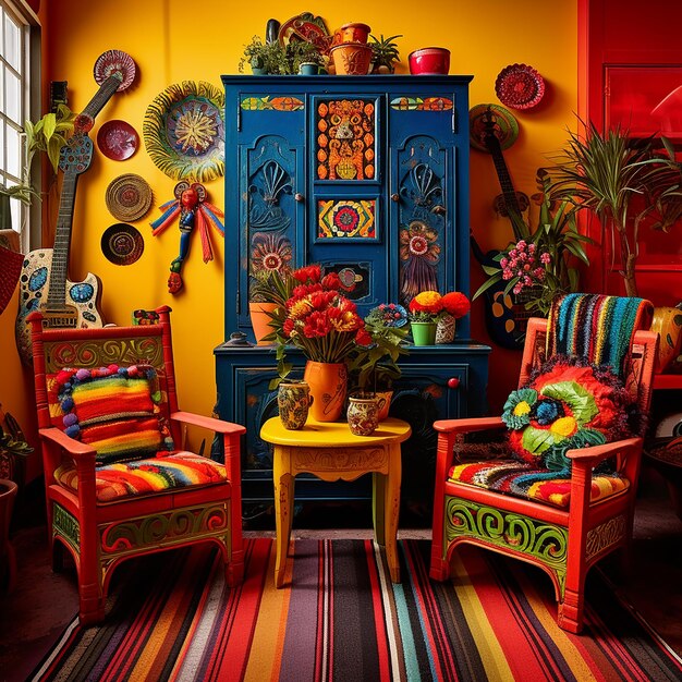 Foto decoración interior inspirada en el folclore mexicano