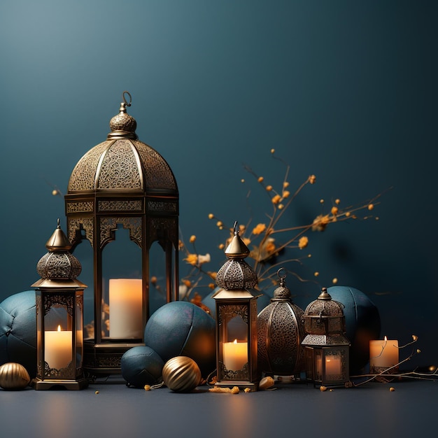 Decoración islámica de Eid al adha con fondo con linterna