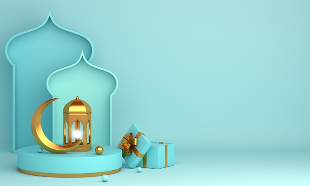 Decoración islámica con espacio de copia de caja de regalo de media luna de linterna árabe