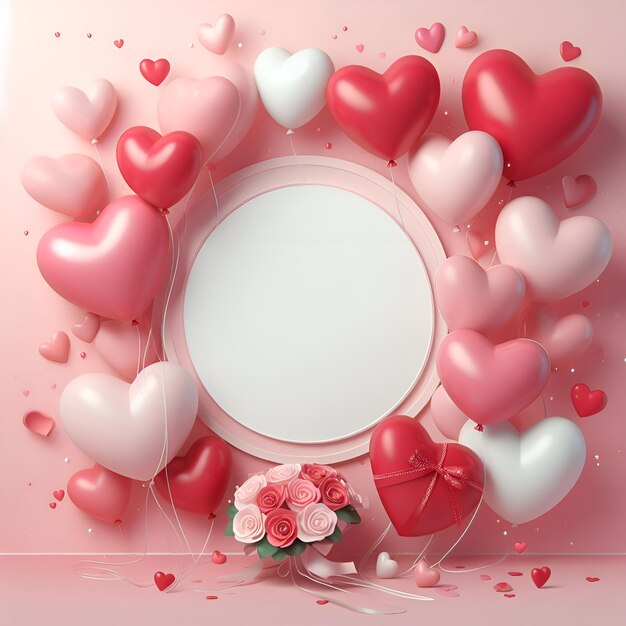 Decoración del marco de corazones del día de San Valentín en rosa romántico 3D para tarjetas de felicitación