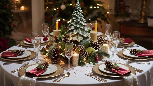 Foto decoración de la mesa para la cena de navidad