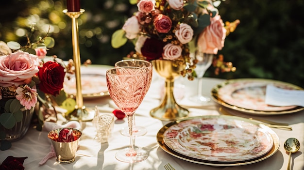 Decoración de mesa floral elegante para fiestas de cena y decoración de vacaciones