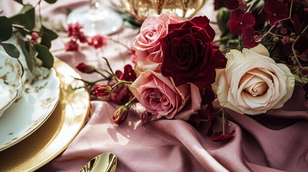 Decoración de mesa floral elegante para fiestas de cena y decoración de vacaciones