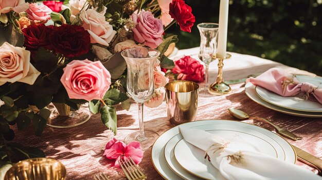 Foto decoración de mesa floral elegante para fiestas de cena y decoración de vacaciones