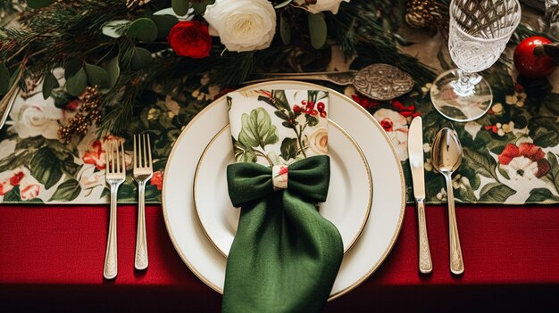 Decoración de mesa de Navidad mesa de vacaciones paisaje y configuración de mesa de cena decoración de eventos formales para la celebración familiar de Año Nuevo estilo inglés de campo y hogar