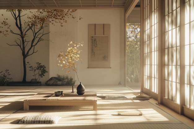 Decoración minimalista japonesa de la casa de té con octano