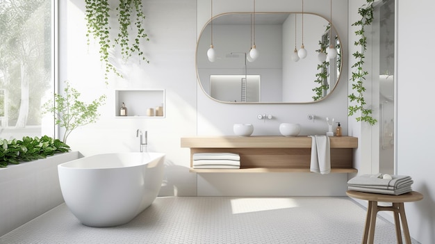 La decoración minimalista ofrece un baño sereno y funcional de inspiración escandinava Generativo Ai